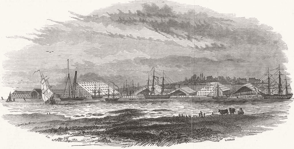 KENT. Chatham Dockyard 1846 old antique vintage print picture